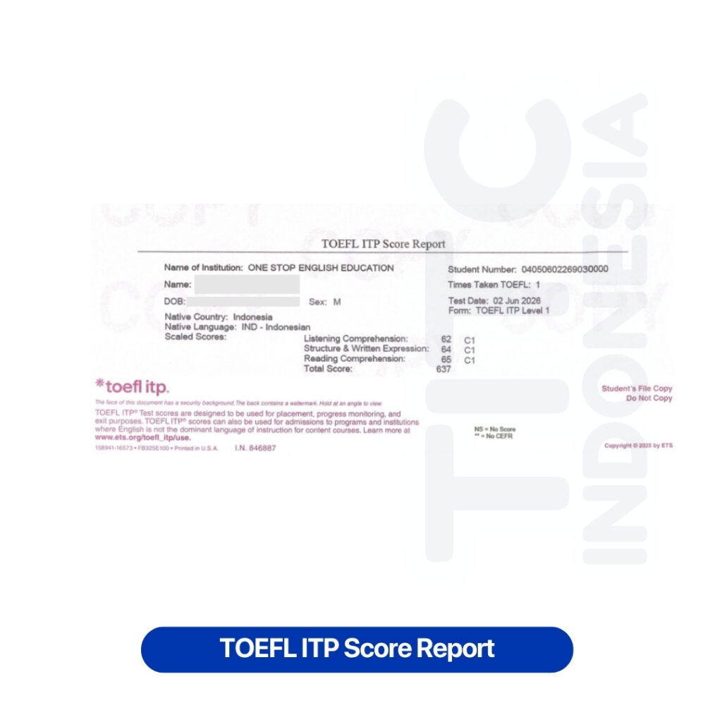 TOEFL ITP Score Report