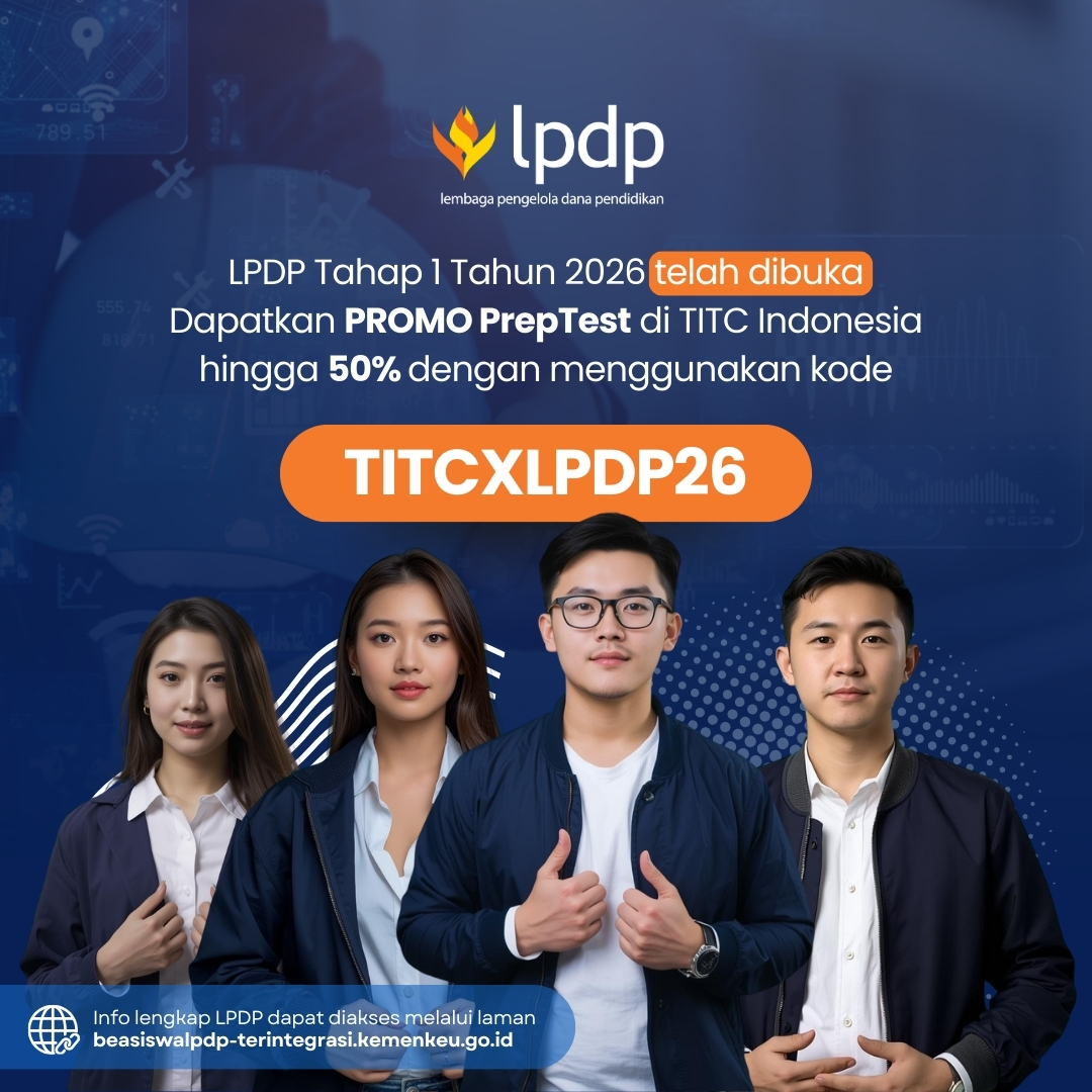 TES TOEFL ITP® Resmi ETS Online
untuk beasiswa LPDP dan rekrutmen BUMN