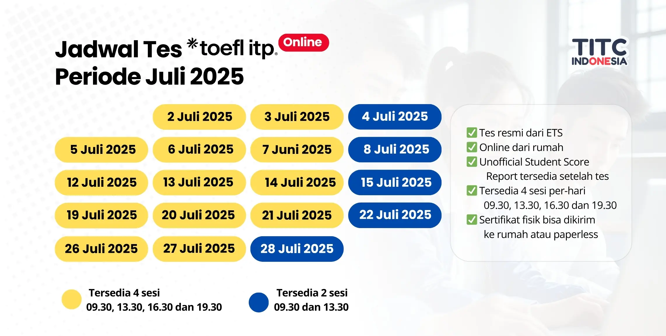 Jadwal Tes TOEFL ITP Resmi ETS Online - TITC Indonesia