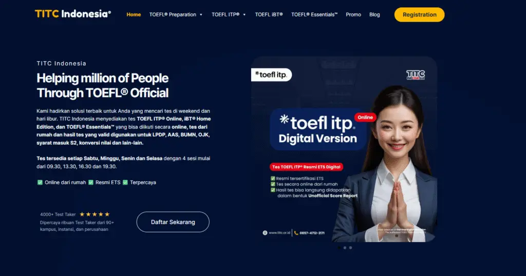 Tes TOEFL ITP Resmi ETS Online di TITC Indonesia